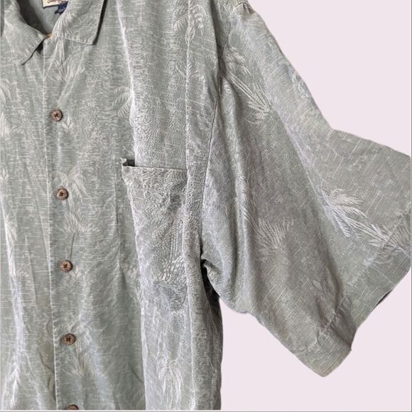 Tommy Bahama Sage Green Silk Short Sleeve Button Down Shirt size Men's L - Picture 2 of 9